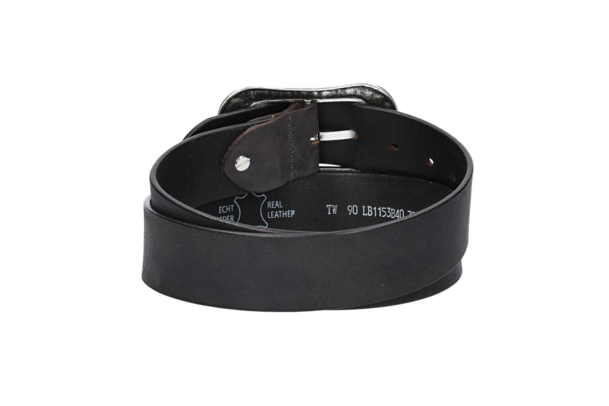 Ledergürtel Schwarz 40mm mit Blumenschließe