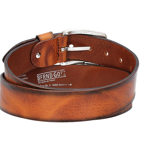 Jeansgürtel 40mm in Cognac mit Airbrushkante und Dornschließe Altsilber - leder-accessoires.com