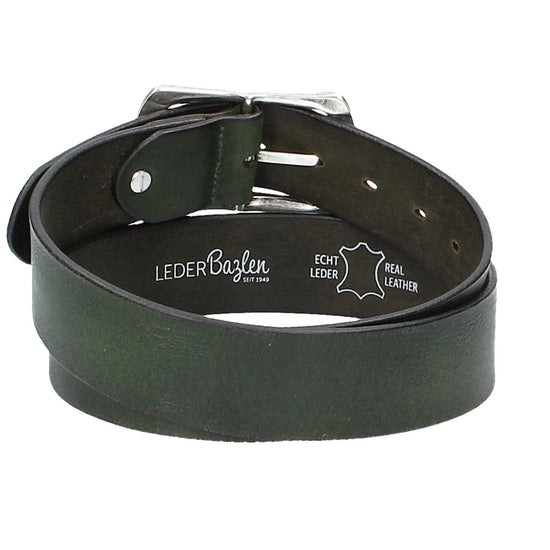 Ledergürtel Grün 40mm mit Vollschließe in Silber - leder-accessoires.com
