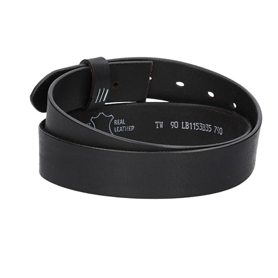 Lederriemen | Gürtelrohling Matt 35mm in Schwarz mit Schlaufe und Kapplochteil - leder-accessoires.com
