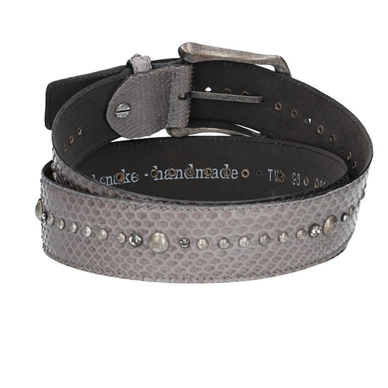 Schlangenledergürtel 40mm Grau mit Nieten und Strass - leder-accessoires.com