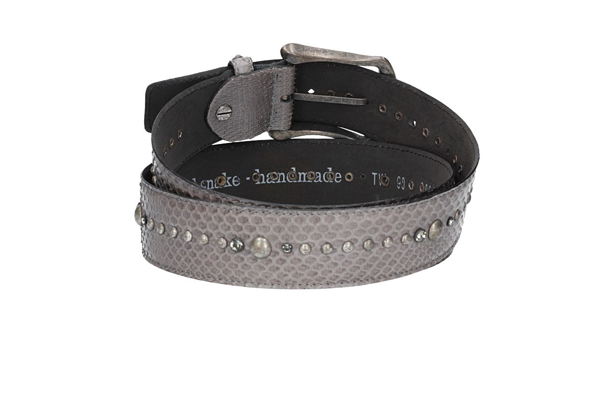 Schlangenledergürtel 40mm Grau mit Nieten und Strass