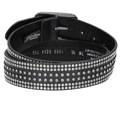 Ledergürtel 40mm in Schwarz mit Swarowski und Nieten und Vollschließe Schwarz - leder-accessoires.com