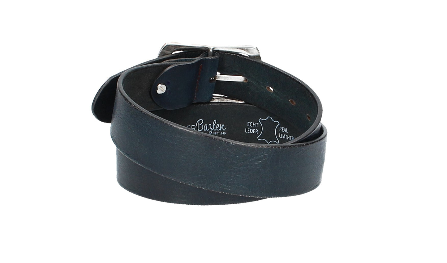 Ledergürtel Blau|Marine 40mm mit Vollschließe in Silber
