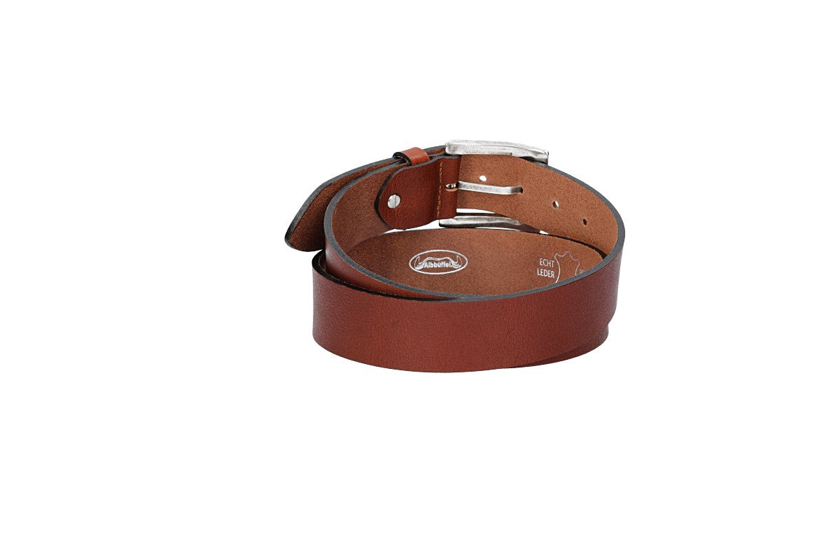 Ledergürtel|Albbüffel in Cognac 40mm mit Dornschließe in Silber