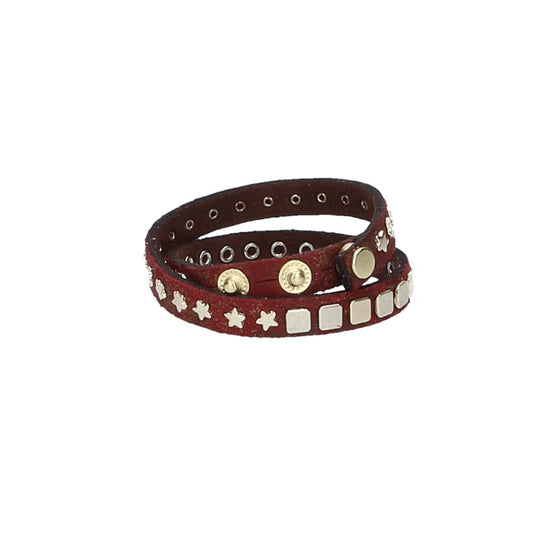 Armband doppelt Rot|Gold in Rochenoptik aus Leder - leder-accessoires.com