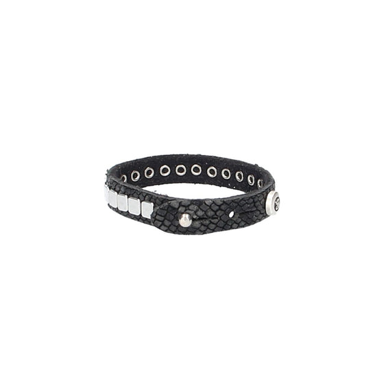Armband Schwarz in Echsenoptik mit Nieten aus Leder - leder-accessoires.com