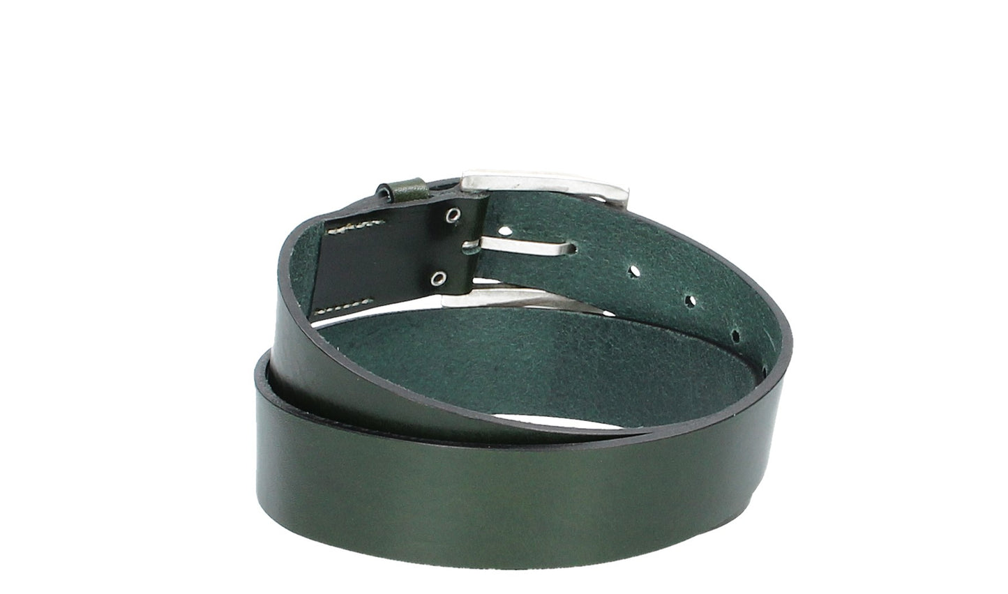 Hochwertiger Ledergürtel 40mm in Grün mit rustikaler Schließe in Silber