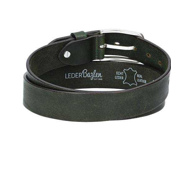 Ledergürtel Grün 35mm mit Dornschließe in Silber - leder-accessoires.com