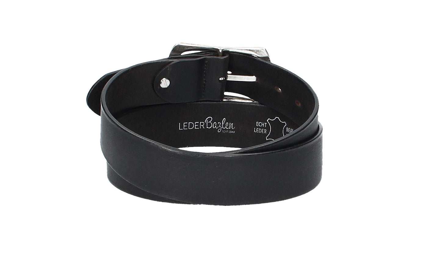 Ledergürtel Schwarz 40mm mit Vollschließe in Silber