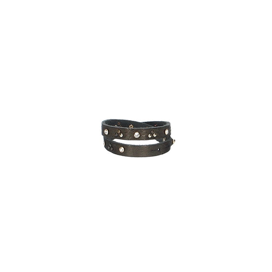 Armband Schwarz|Gold doppelt mit Nieten und Swarovski aus Leder - leder-accessoires.com