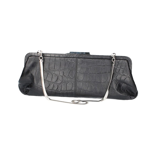 Clutch mit Clipverschluss in Schwarz|Kroko aus Leder - leder-accessoires.com