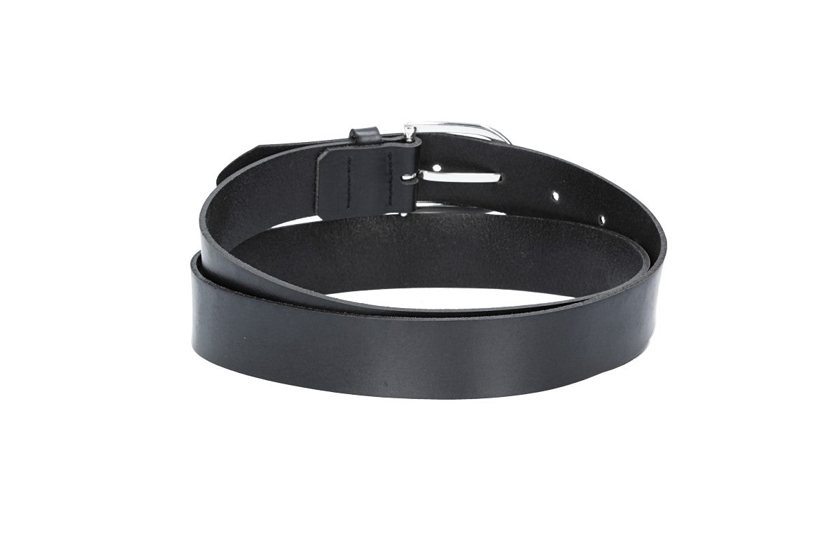 Ledergürtel 30mm in Schwarz mit Dornschließe in Silber