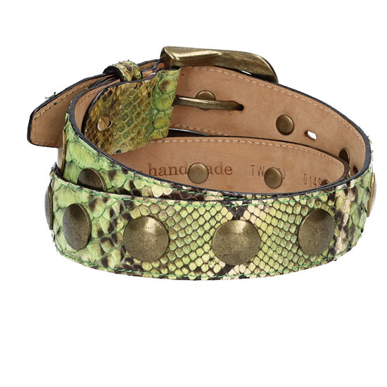 Schlangenledergürtel 40mm Grün mit Dornschließe in Messing - leder-accessoires.com