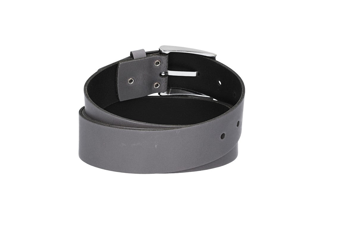 Ledergürtel Überlänge Grau 40mm mit glänzender Schließe in Silber
