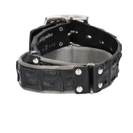 Krokoledergürtel  40mm Schwarz mit Vollschließe Silber - leder-accessoires.com