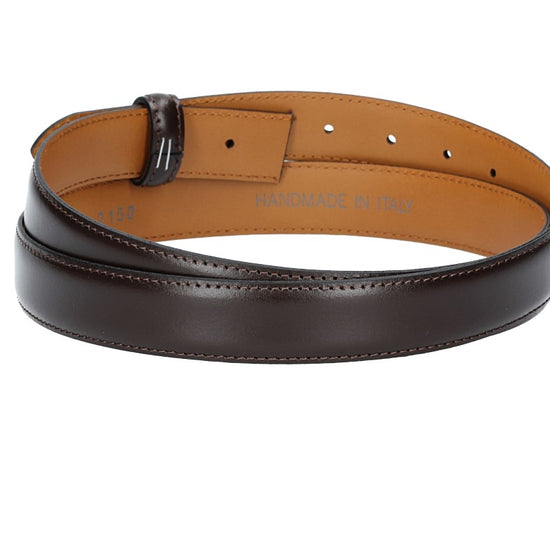 Lederriemen | Gürtelrohling 30mm bombiert in Braun mit Schlaufe und Kapplochteil - leder-accessoires.com