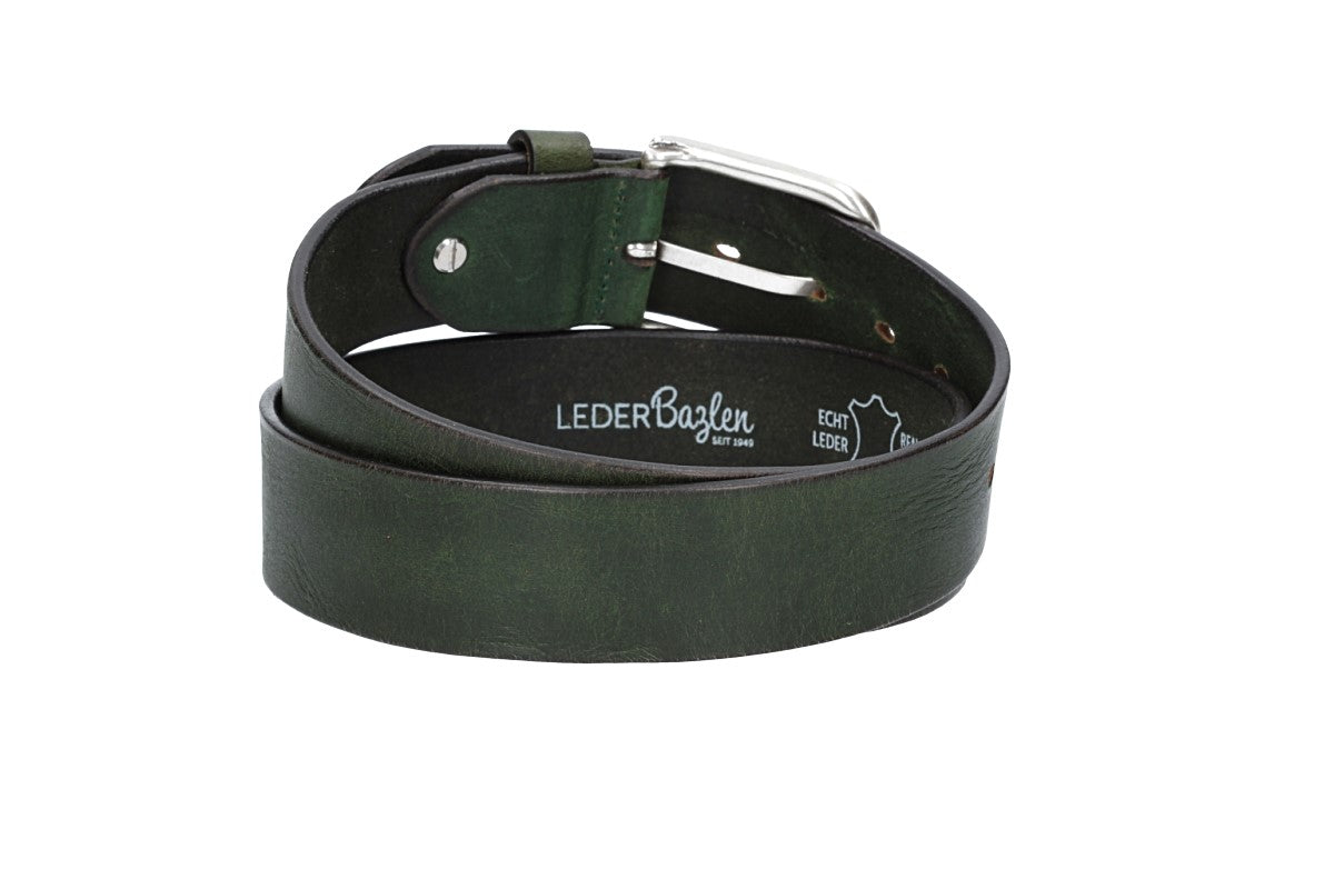 Ledergürtel Grün 40mm mit Dornschließe in Silber