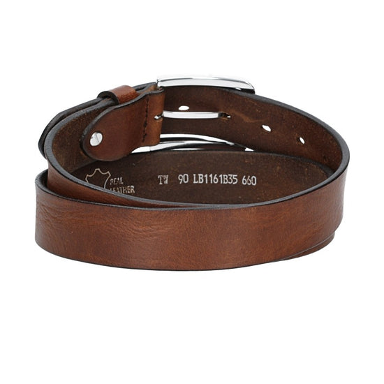 Ledergürtel Cognac 35mm mit Dornschließe in Silber - leder-accessoires.com