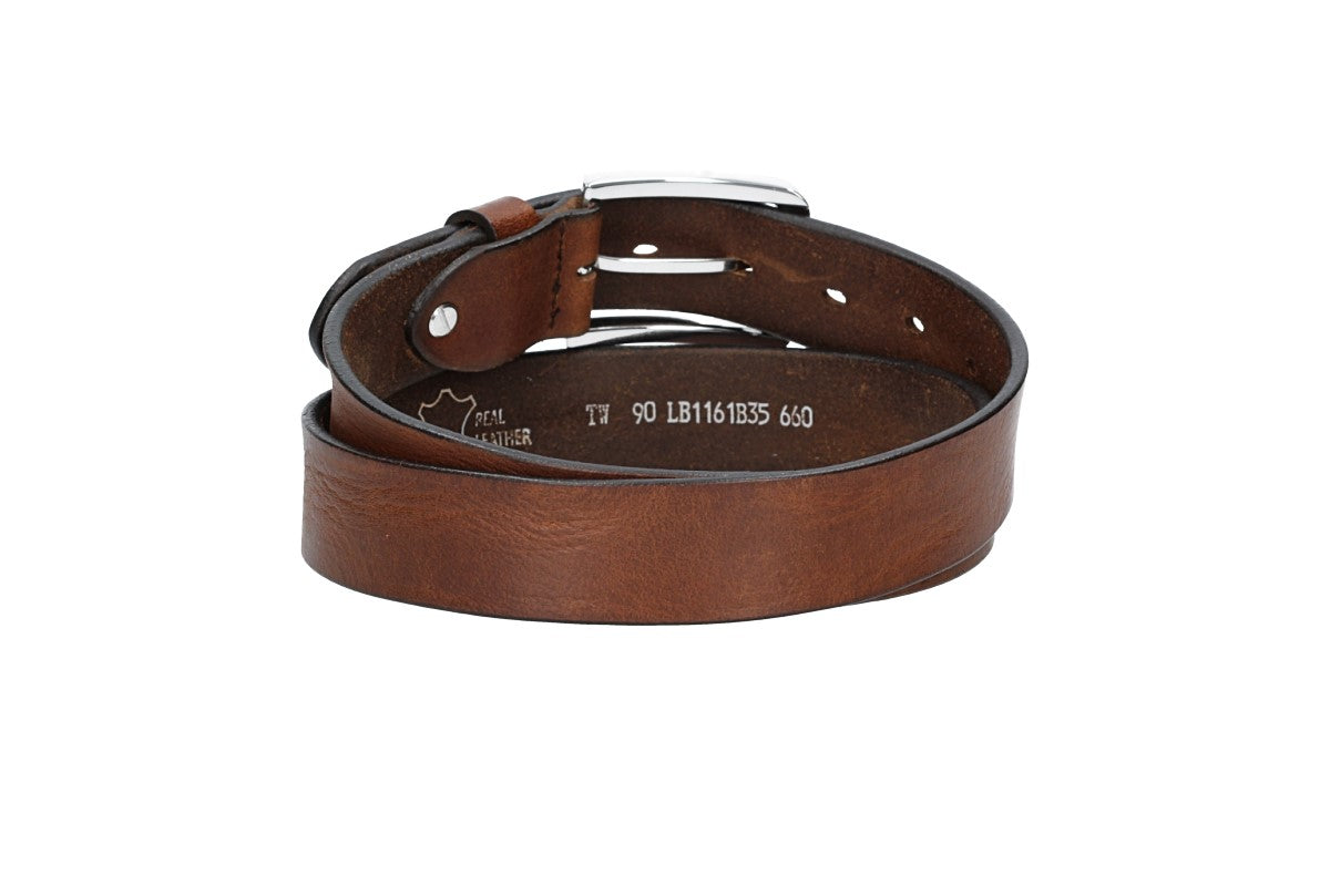 Ledergürtel Cognac 35mm mit Dornschließe in Silber