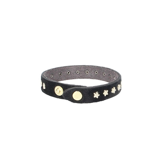 Armband Schwarz|Fell mit Sternen aus Leder - leder-accessoires.com