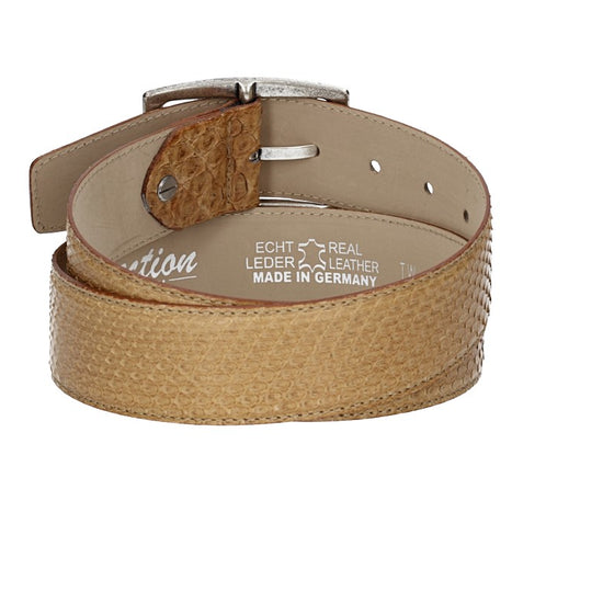 Schlangenledergürtel 40mm Taupe|Beige mit Vollschließe in Silber - leder-accessoires.com