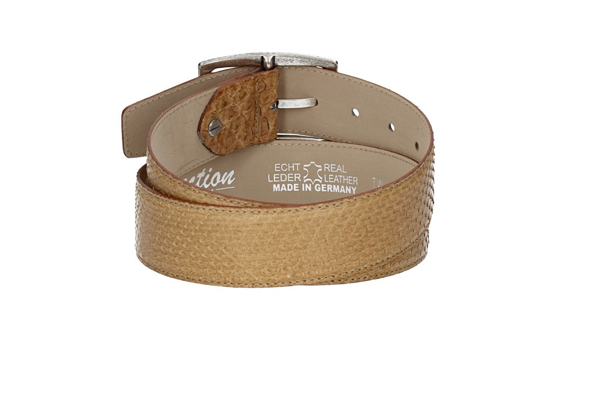 Schlangenledergürtel 40mm Taupe|Beige mit Vollschließe in Silber
