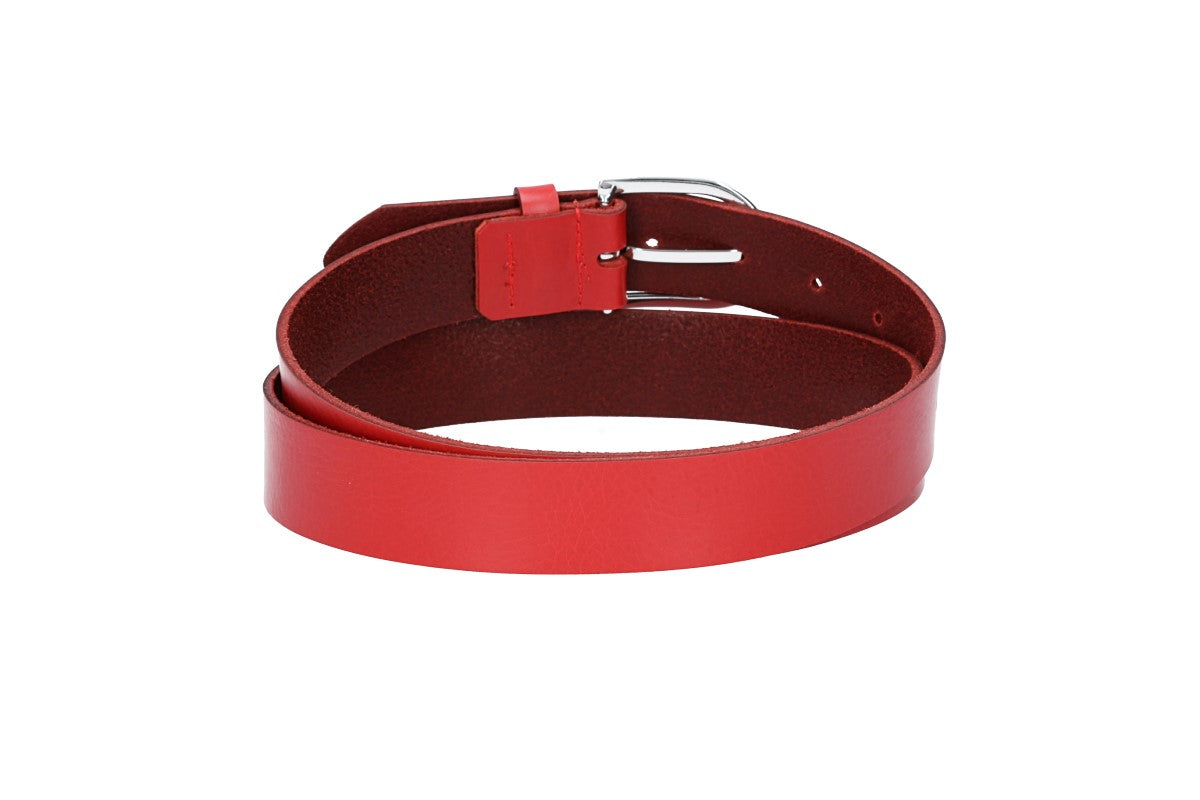 Ledergürtel 30mm in Rot mit Dornschließe in Silber