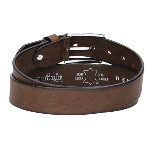 Ledergürtel Braun 35mm mit Dornschließe in Silber - leder-accessoires.com