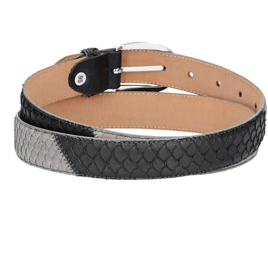 Schlangenledergürtel 30mm Grau|Schwarz und Dornschließe in Silber - leder-accessoires.com