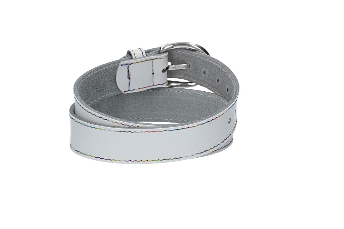Ledergürtel Kids 25mm in Weiss mit Multicolornaht und Dornschließe in Silber