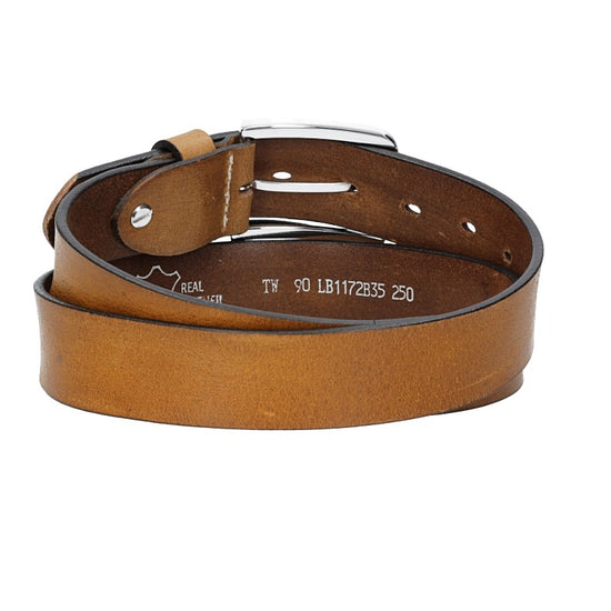 Ledergürtel Ocker|Senfgelb 35mm mit Dornschließe in Silber - leder-accessoires.com