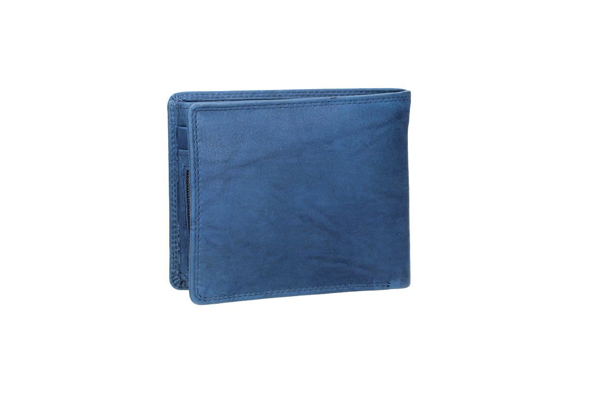 Geldbörse Querformat mit Reißverschluss in Blau|Navy aus Leder
