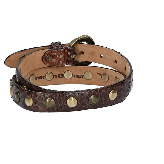 Schlangenledergürtel 25mm Braun mit Nieten in Messing - leder-accessoires.com
