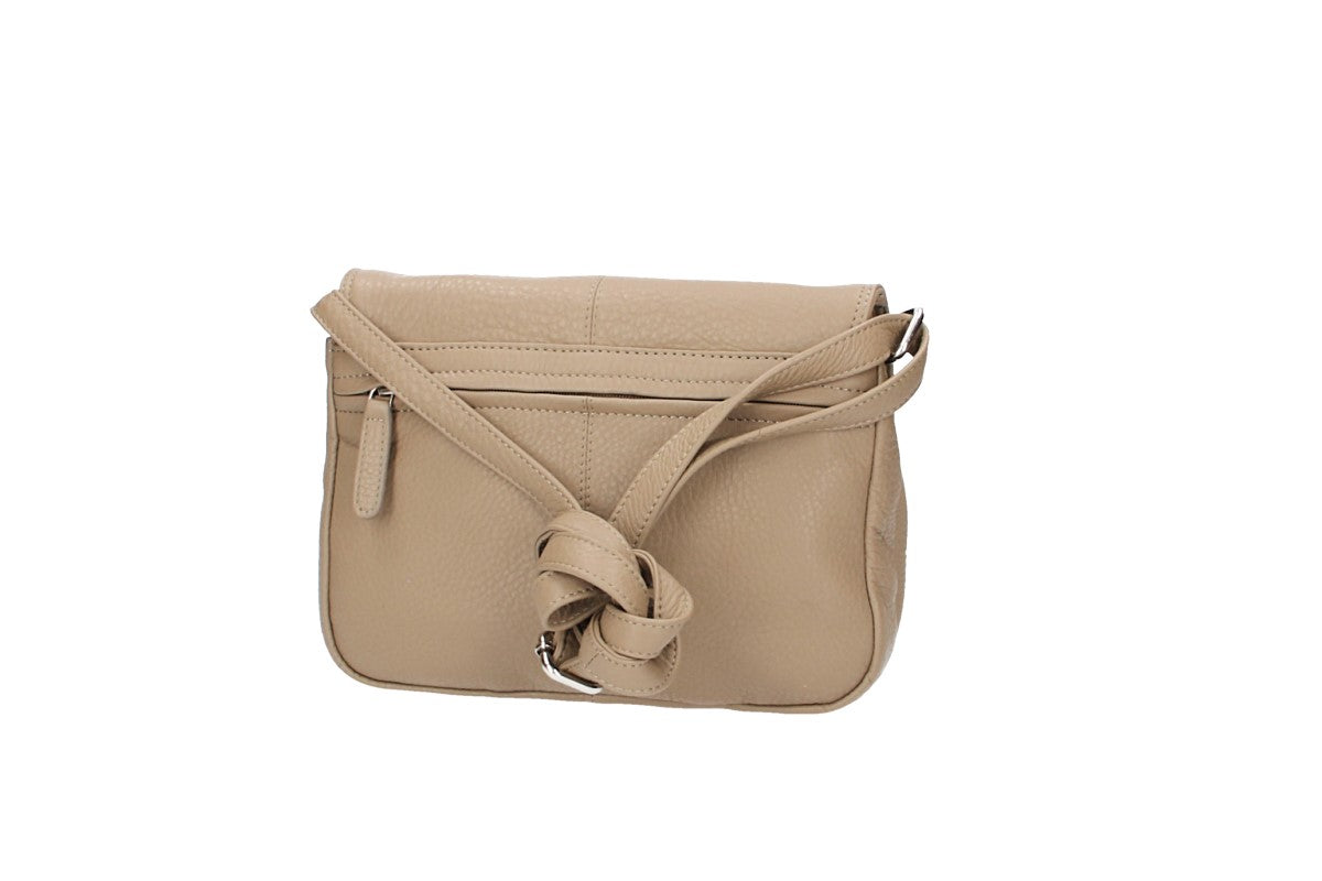 Schultertasche in Taupe mit Überschlag aus Leder