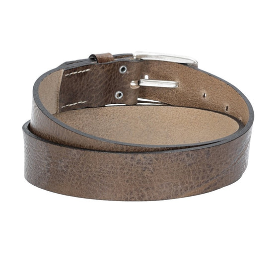 Hochwertiger Ledergürtel 35mm in Grau mit rustikaler Schließe in Silber - leder-accessoires.com