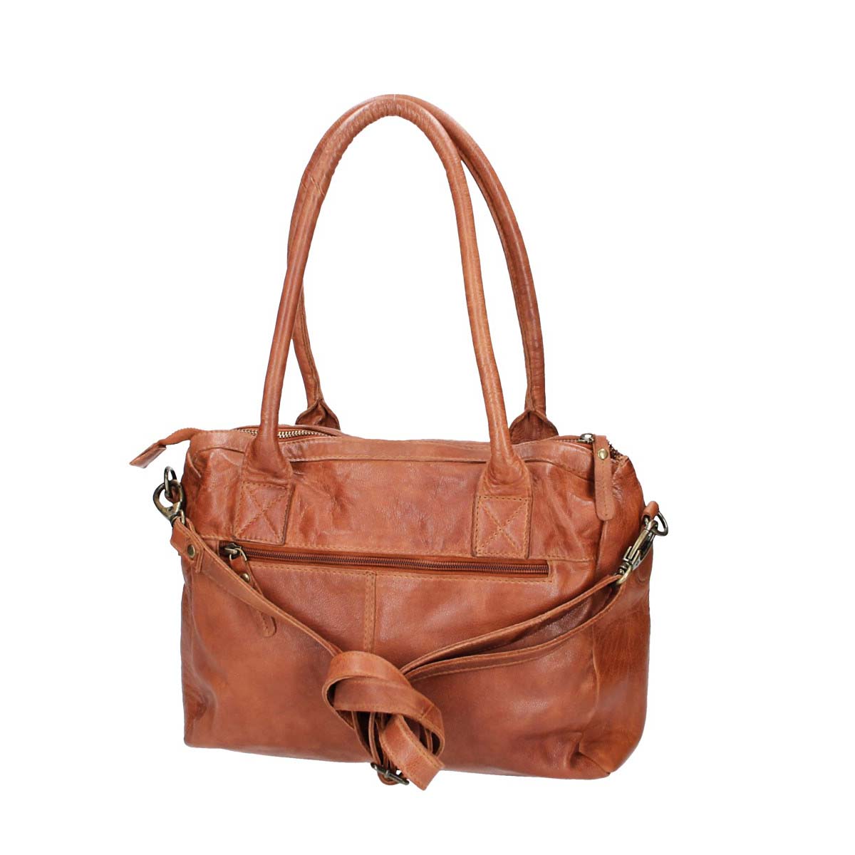 Schultertasche in Cognac mit Flechtmuster aus Leder