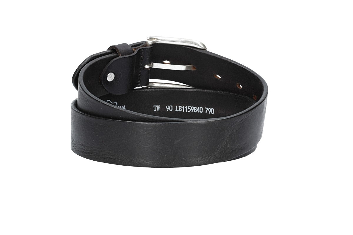 Ledergürtel Schwarz  40mm mit Dornschließe in Silber