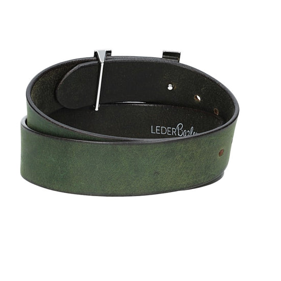 Ledergürtel Grün 40mm mit H-Schließe in Silber - leder-accessoires.com
