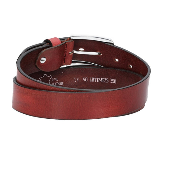 Ledergürtel Rot 35mm mit Dornschließe in Silber - leder-accessoires.com