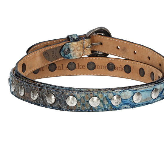 Schlangenledergürtel 25mm Blau und Dornschließe in Messing - leder-accessoires.com