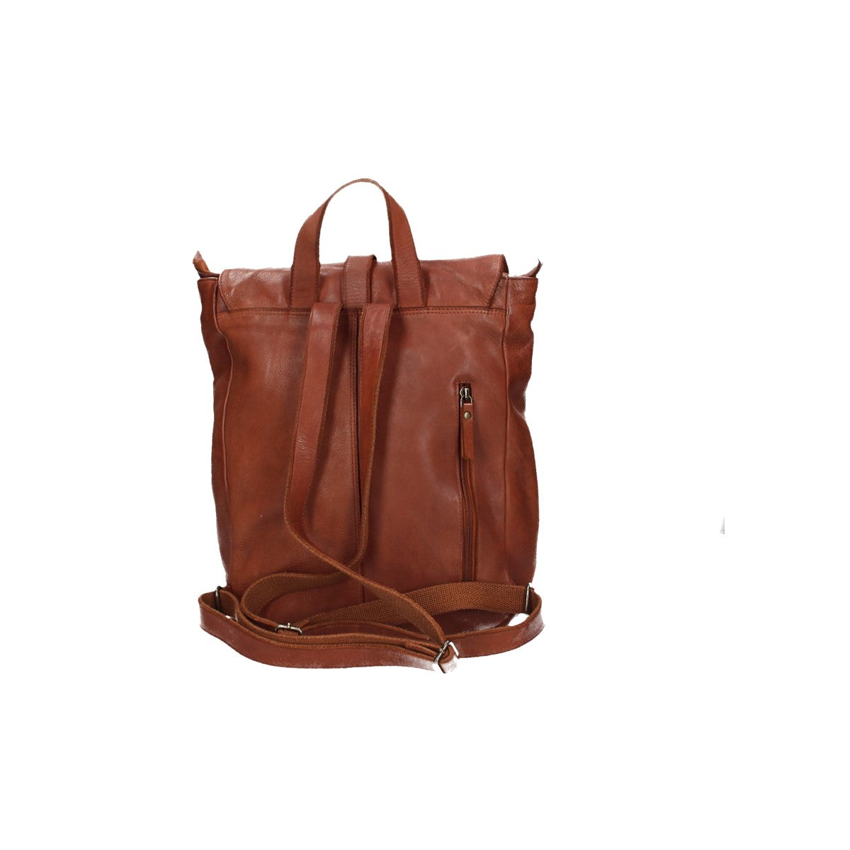 Rucksack mit Überschlag und Lasche in Cognac aus Leder