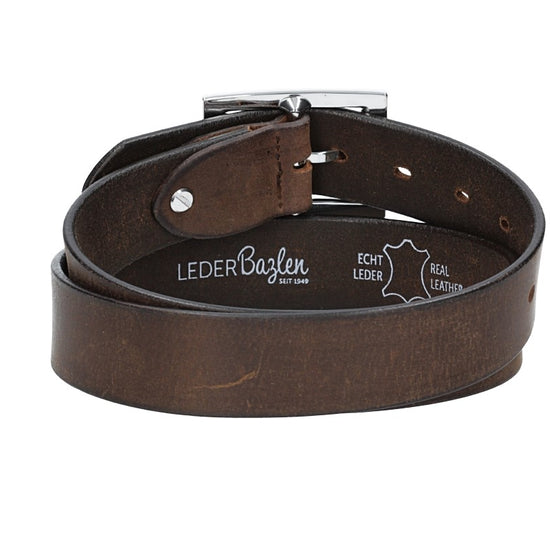 Ledergürtel Braun 35mm mit Vollschließe in Silber - leder-accessoires.com