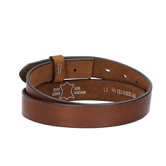Lederriemen | Gürtelrohling Glanz 30mm in Cognac mit Schlaufe und Kapplochteil - leder-accessoires.com