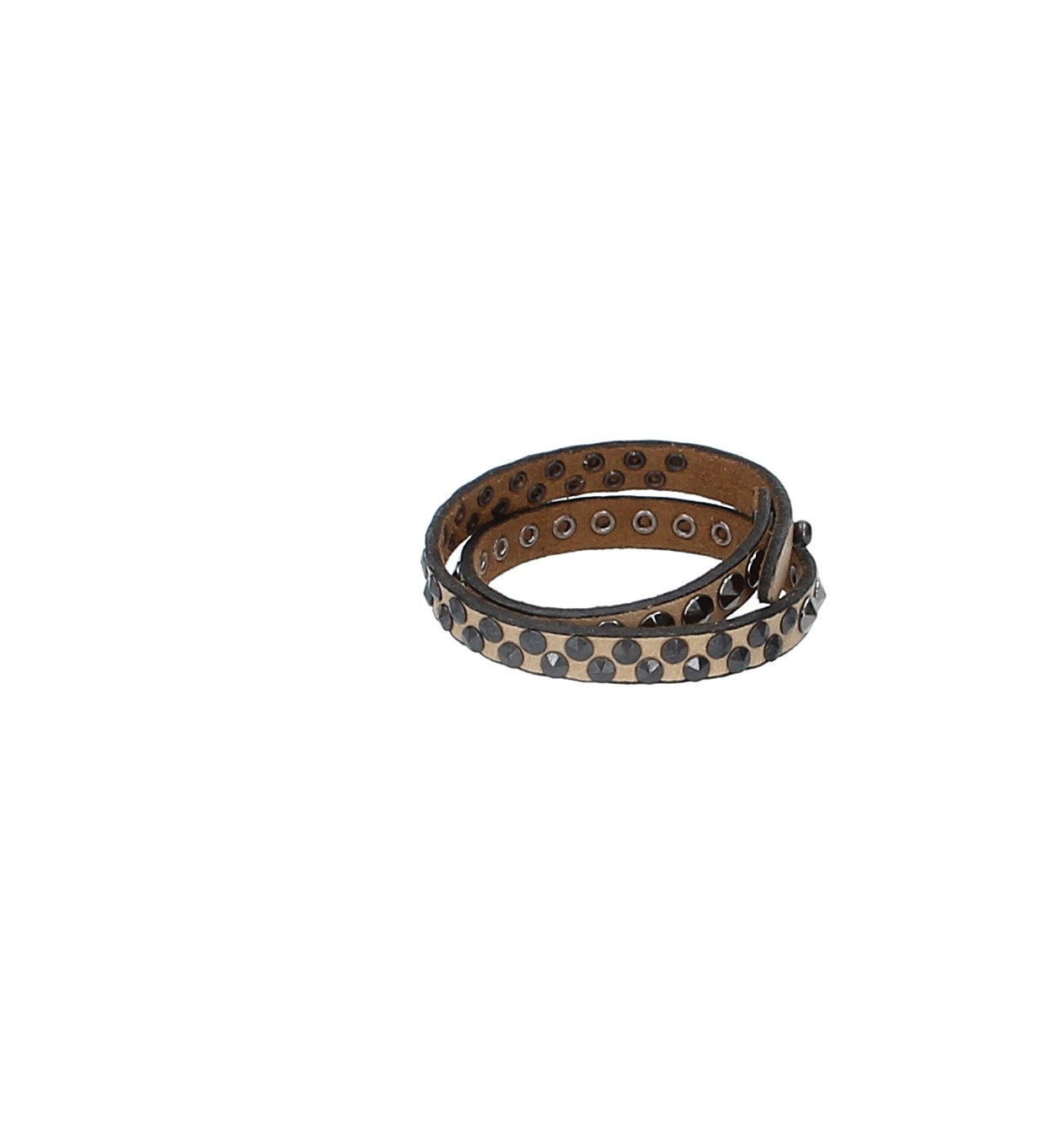 Armband zweifach in Taupe mit dunklen Pyramidennieten aus Leder