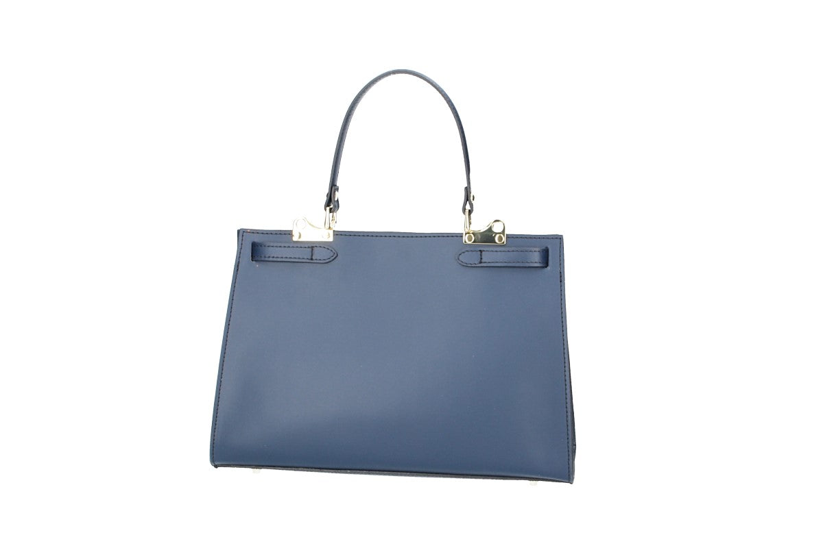 Handtasche aus Leder in Blau mit Schloss in Gold