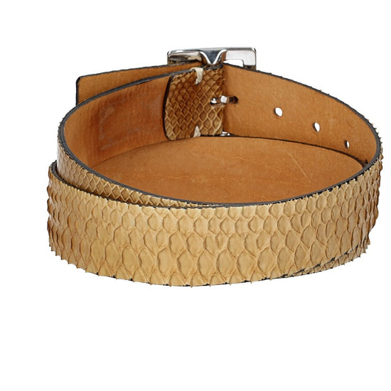 Schlangenledergürtel 40mm Beige mit Vollschließe in Silber - leder-accessoires.com