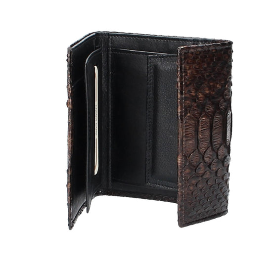 Damenbörse mit Überschlag in Braun aus echtem Schlangenleder - leder-accessoires.com