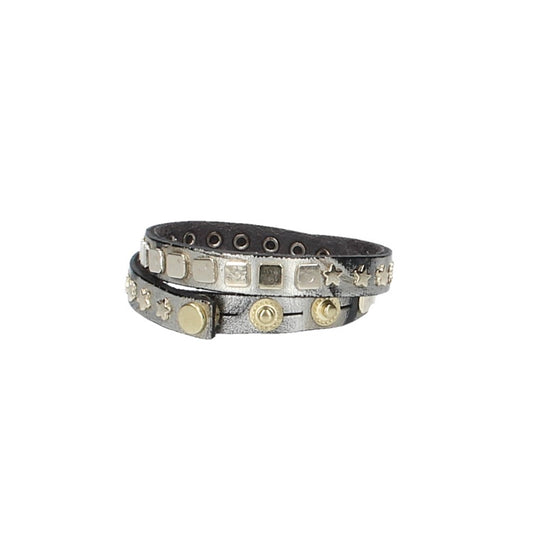 Armband doppelt Silber|Metallic mit Sternen aus Leder - leder-accessoires.com