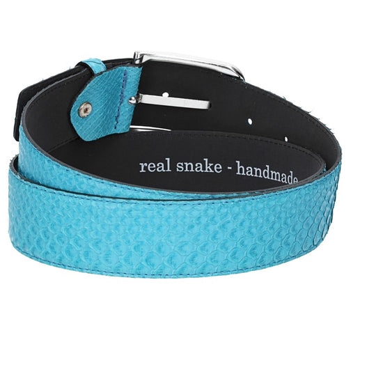 Schlangenledergürtel 40mm Türkis mit Schließe in Silber - leder-accessoires.com